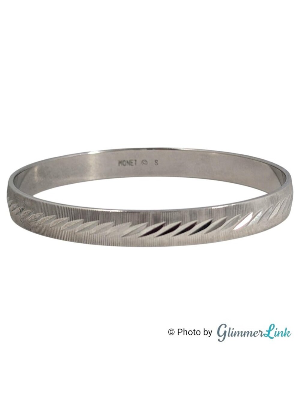 Vintage Monet Bangle Splendor Diamond Cut Textured  Silver Tone Bracelet